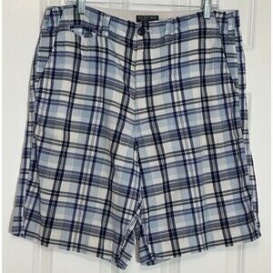 Vintage Polo Jeans Ralph Lauren Plaid Shorts Men's 34 Blue White 100% Cotton